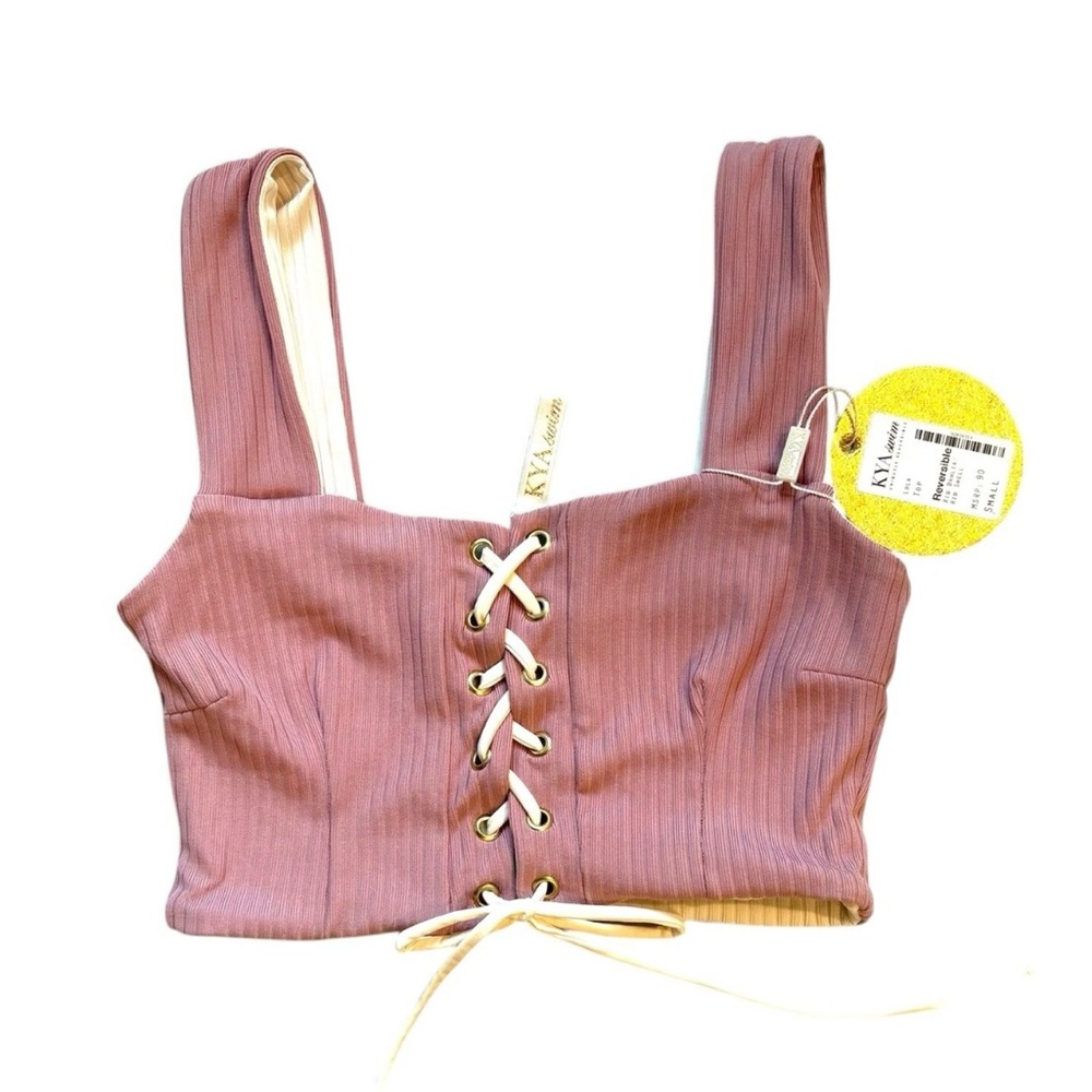 NWT Kya Swim Reversible Ribbed Bikini Top Lola S Revolve Lace Up Soft Girl Boho
